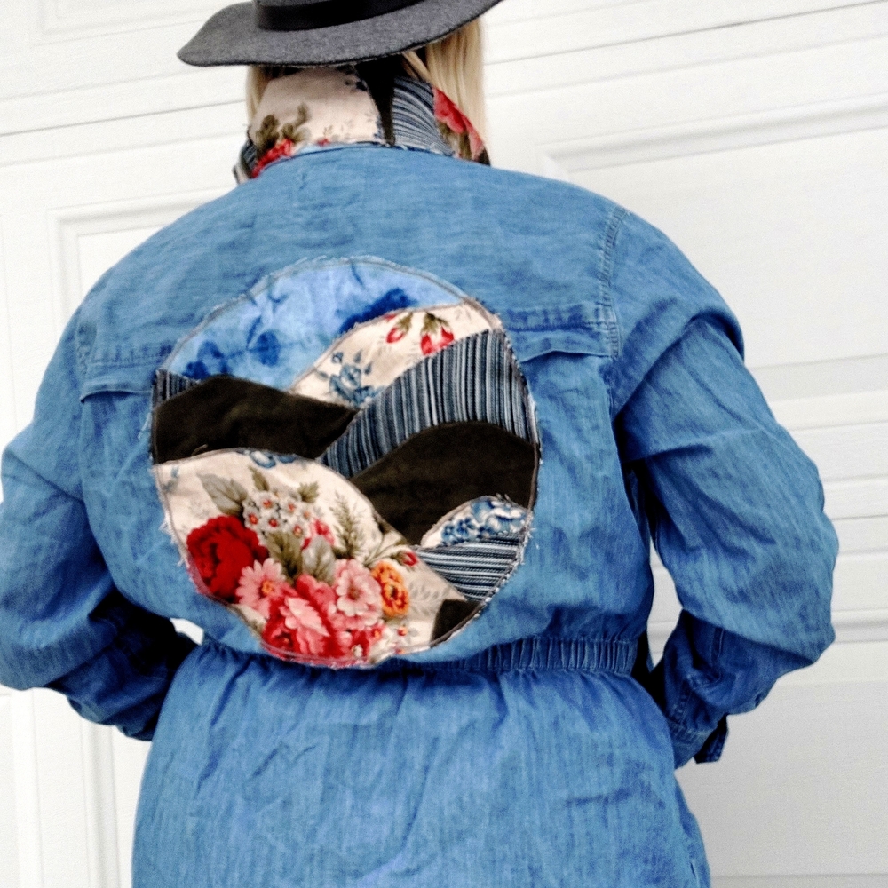 Natural Reflections Blue Denim Jacket with Floral Accents